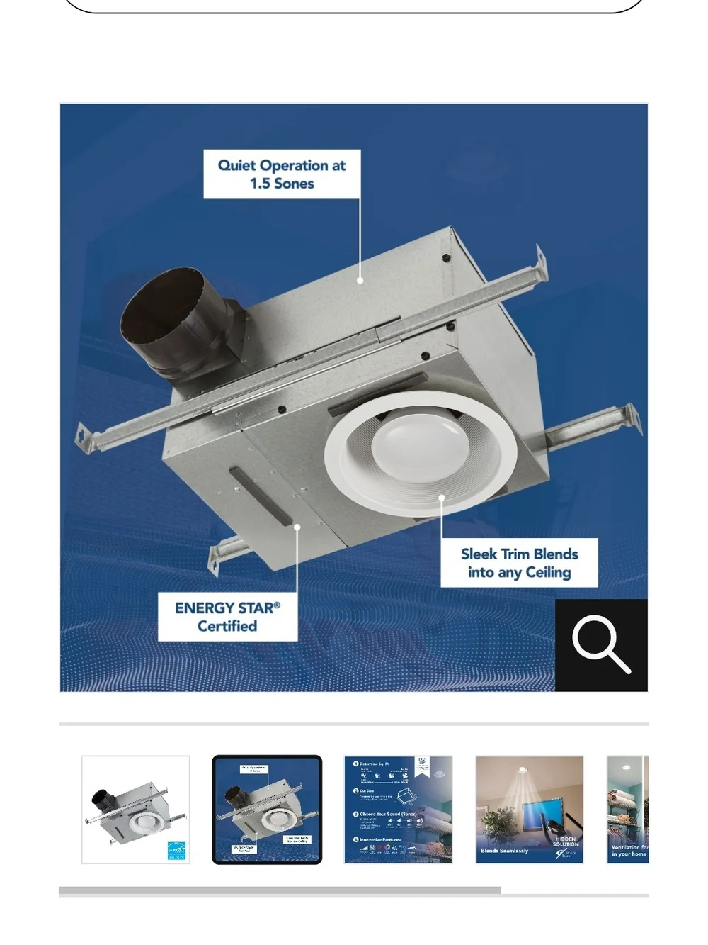744 White Recessed Bath Fan with Light New In Sealed Box